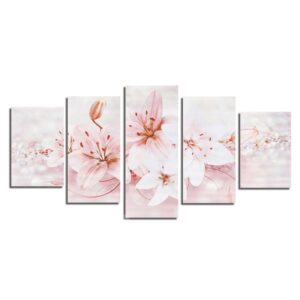 Pink Lilies 5-Piece Canvas Hung Non-framed Wall Prints