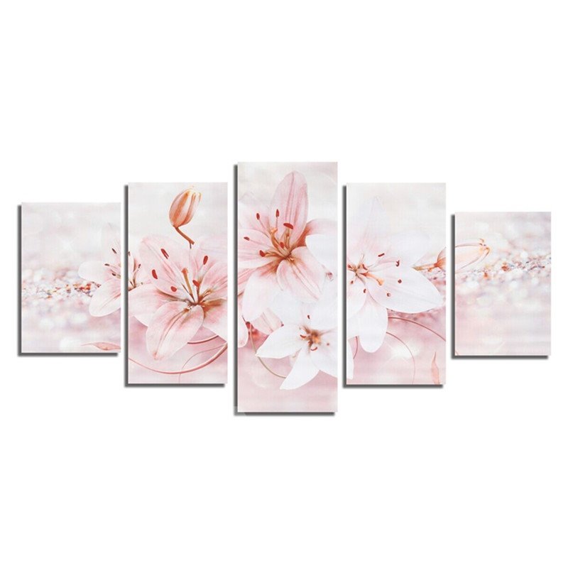 Pink Lilies 5-Piece Canvas Hung Non-framed Wall Prints