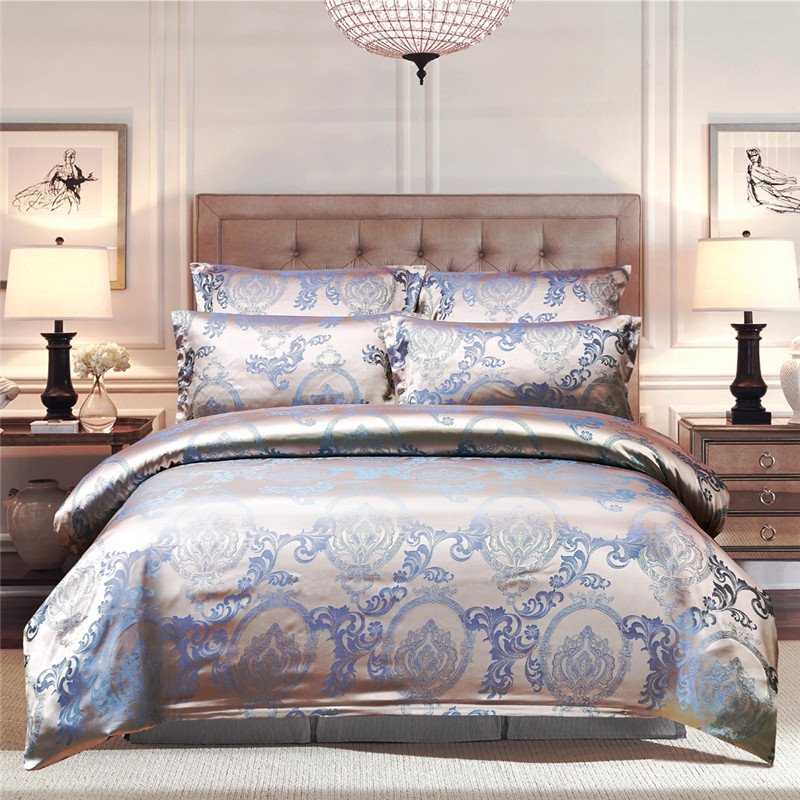 Silky Satin Jacquard 3-Piece Bedding Set Skin-friendly Polyester Duvet Cover Set 2 Pillowcases Twin Queen King Size Silver Blue Red - Image 6