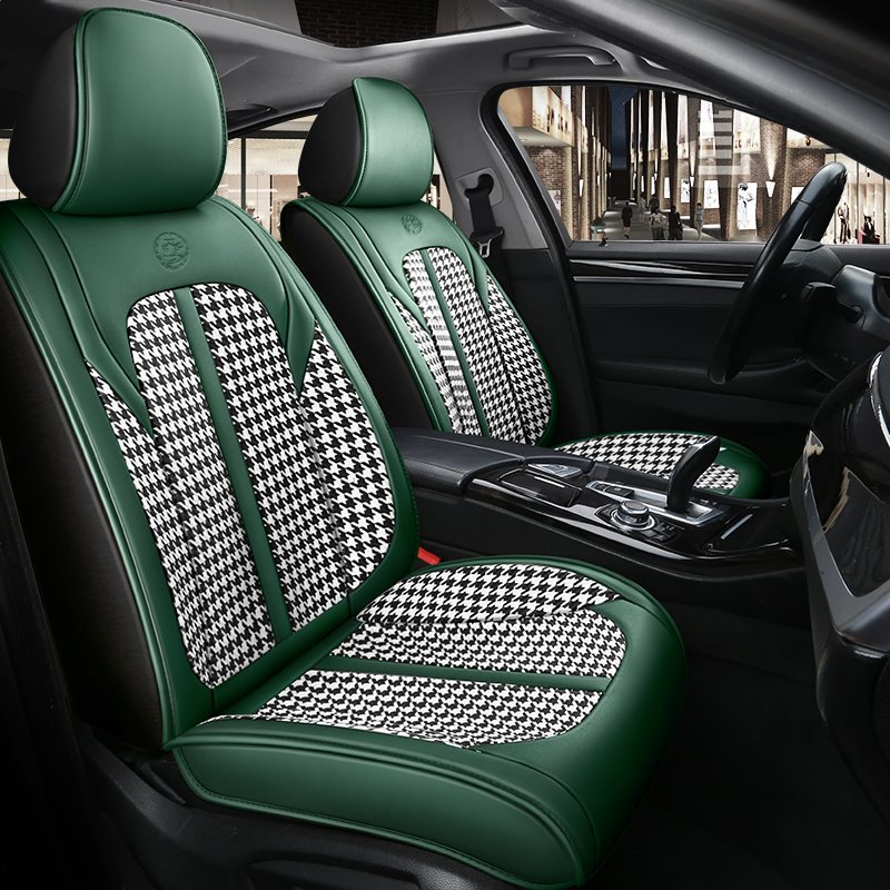 Combination of Durable Leather and Wear-resistant and Breathable Ice Silk Material Suitable for Most 5-seater Cars or Pickup Trucks Universal Fit Seat Covers