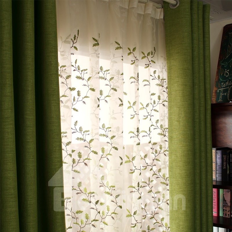 Blackout and Decoration Polyester Plain Weave Green Solid Modern Style Grommet Top Curtain - Image 13