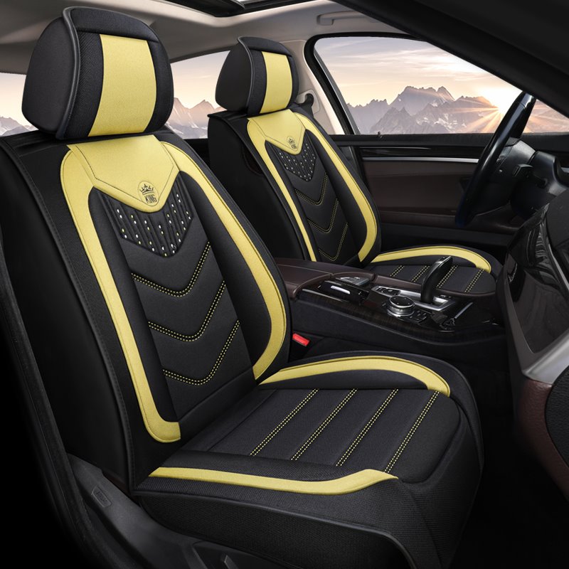 Car Seat Covers Full Coverage Flax Material Comfortable Breathable Wear-resistant & Durable Elegant Plain Health & Environmental Protection Airbag Compatible 5-seater Universal Fit Seat Covers - Image 5