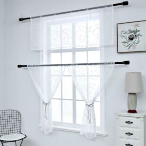 American Rustic Style Embroidered Vines Window Valance 3 Pcs Sheer Voile Short Curtains for Kitchens Bathrooms Basements & More