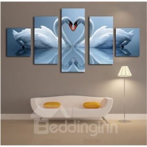 A Couple of White Swans Hanging 5-Piece Canvas Eco-friendly and Waterproof Non-framed Prints