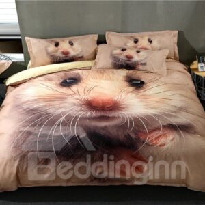 3D Pink Hamster Printed Polyester 3-Piece Bedding Sets/Duvet Covers