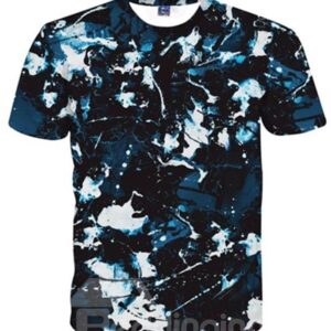 Special Round Neck Camouflage Pattern Dark Blue 3D Painted T-Shirt