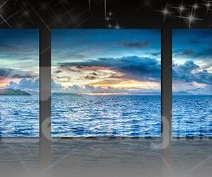 Fantastic Sunset in Sea on the Horizon 3-Panel Canvas Wall Art Prints