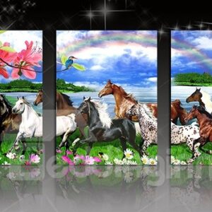 Amazing Horses in the Field 3-Panel Canvas Wall Art Prints