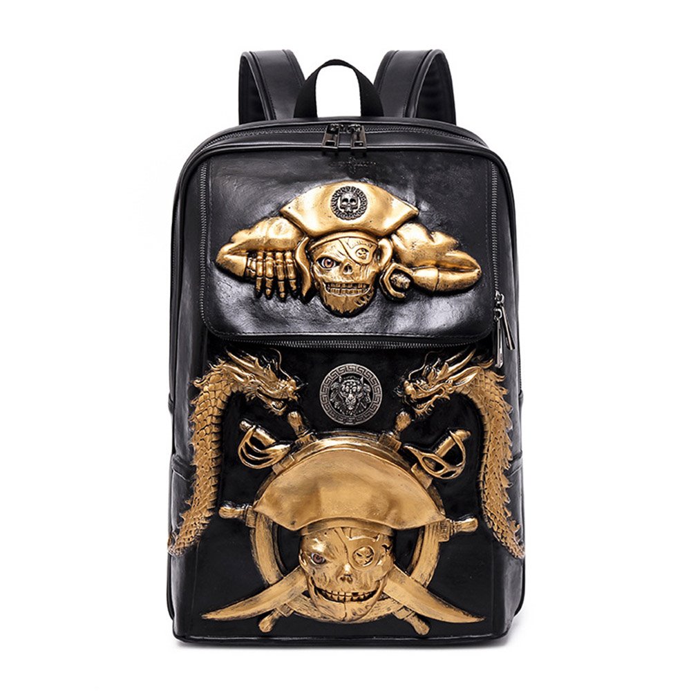 3D Pirate Rivet Painted Bag Skull Design PU Leather Backpacks For Men&Women - Image 2