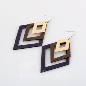 Diamond-shaped Wooden Popular Hollow Multi-layer Earrings ?