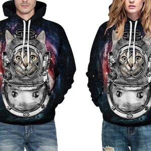 Unique Long Sleeve Cat in Machine Costume Pattern 3D Painted Hoodie