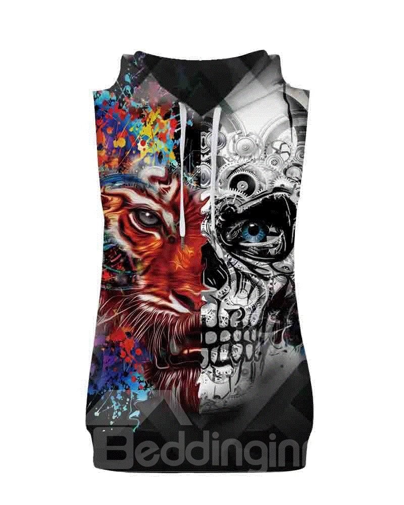 3D Lion&Skull Face Sleeveless Pullover Hooded Men Fashion T-shirt - Image 3