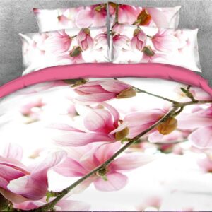 Vibrant Pink Flower Print 3D 5-Piece Comforter Set/Bedding Set 1 Duvet Cover 1 Flat Sheet 2 Pillowcases 1 Comforter
