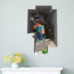 Minecraft Wall Art Stickers Cartoon Game Sticker Decoration Steve Minecart  For Kids Bedroom Decor