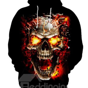 Halloween Skull Pullover Loose Model Realistic 3D Painted Hoodie