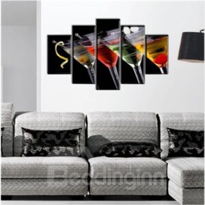 Cocktail in Cups Hanging 5-Piece Canvas Eco-friendly and Waterproof Non-framed Prints