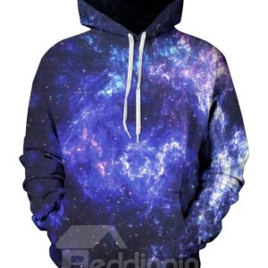Mysterious Long Sleeve Dark Purple Galaxy Pattern 3D Painted Hoodie