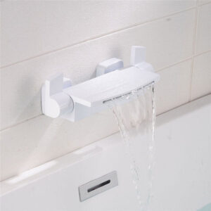 Waterfall Bathroom Sink Faucet Wall Mount Lavatory Faucet Mixer Tap White Tub Faucet
