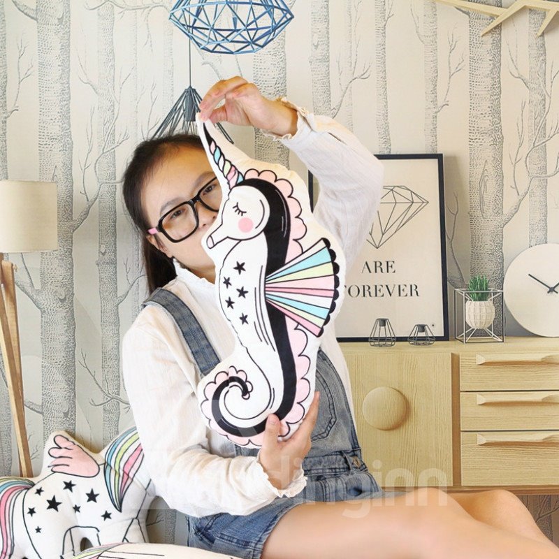 Unicorn Cat and Sea Horse Shaped White Cotton Throw Pillow/Plush Toy - Image 3