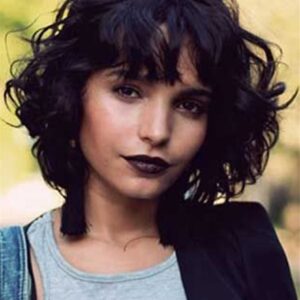 Messy Charming Bob Natural Black With Bangs Medium Layered Wave Synthetic Hair Capless Cap Wigs 12 Inches