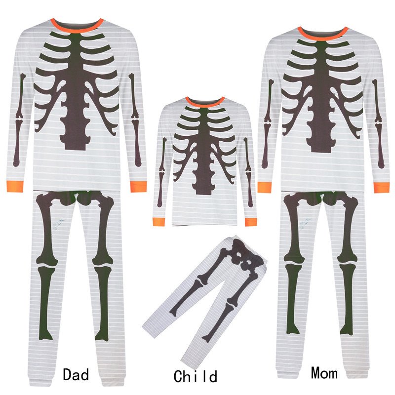 Halloween Skull Print Suit Parent-child Family Outfit Suit Long Sleeve Top Trousers Gray - Image 12