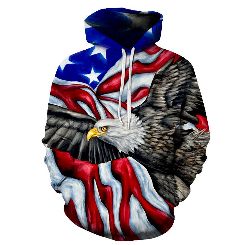 Unisex Eagle Pattern 3D Print Novelty Hoodies American US Flag Printed Pullover Hooded Sweatshirts - Image 8