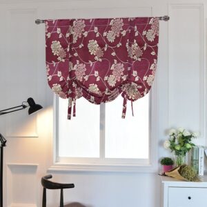 Modern Red Jacquard Floral Roman Blinds Blackout Curtains Pull-up Curtain 1 Piece Waterproof Polyester