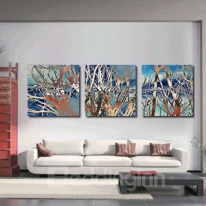 16¡Á16in¡Á3 Panels Branches Abstract Style Hanging Canvas Waterproof and Eco-friendly Framed Prints