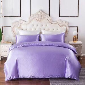 Solid Color Soft Silky Bedding Sets Duvet Cover Three-Piece Set White Gray Colorfast Gray 2 Pillowcases Flat Sheet