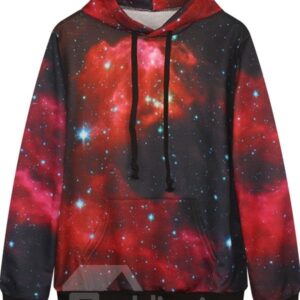 Long Sleeve Starry Sky Pattern Pocket 3D Painted Hoodie