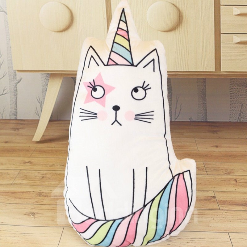 Unicorn Cat and Sea Horse Shaped White Cotton Throw Pillow/Plush Toy - Image 2