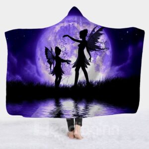 Fairies and Moon Purple Printed Super Soft Sherpa Fleece 3D Flatted Blanket