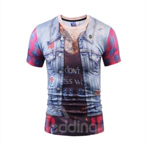 Fashion Round Neck Weskit Pattern 3D Painted T-Shirt