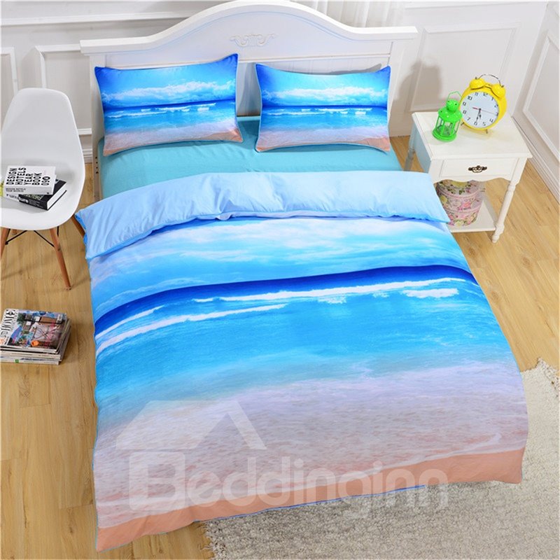 3D Sea Scenery Printed Polyester 3-Piece Blue Bedding Sets/Duvet Covers - Image 3
