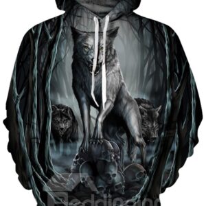 Long Sleeve Monsterwolves Pattern Front Pocket 3D Painted Hoodie