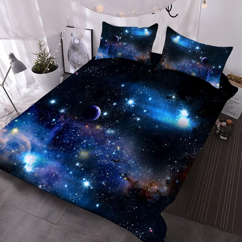 3D Galaxy Theme Bedding Set, Dreamy Blue Nebula 3-Piece Comforter Set with 2 Pillowcases - Image 3