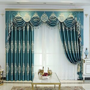 Embroidery Blackout Curtains Blue High Precision European Vintage Window Curtains Heat Insulation Home Decor for Living Room Bedroom Decoration Custom