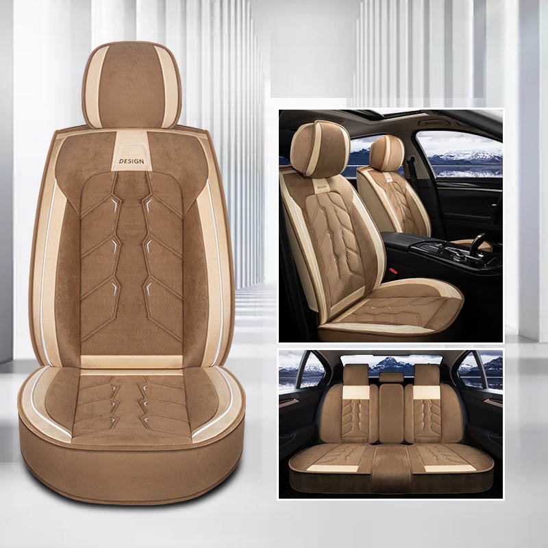 Full Coverage Soft Wear-Resistant Durable Skin-Friendly Warm Plush Airbag Compatible 5-Seater Universal Fit Seat Covers for Auto Truck Van SUV