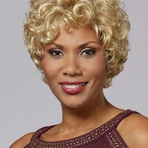 African American Women's Short Blonde Curly Hair Synthetic Hair Capless 6Inch 120% Wigs