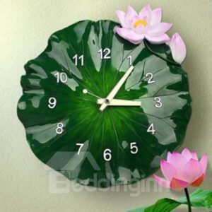 Natural Design Green ALotus Leaf Shape Resin Battery Wall Clock