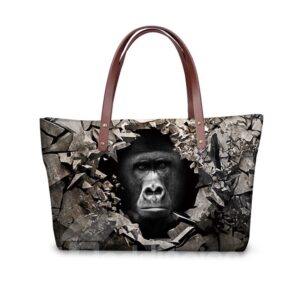 Black Orangutan Cool Face 3D Animals Printed for Women Girls Shoulder HandBags