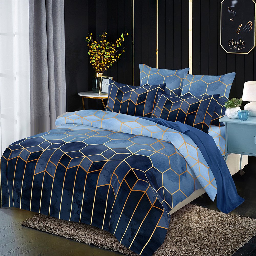 Simple Diamond Geometric Three-Piece Set Reactive Printing Duvet Cover Set Endurable Skin-friendly All-Season
