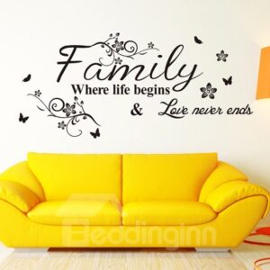 Black Inspiring Words Flowers and Butterflies Wall Sticker