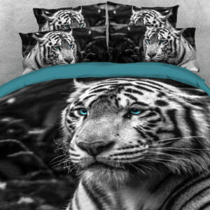3D Tiger 5 Pcs Animal Print Comforter Set/Bedding Set Warm Soft Lightweight White Down Comforter Skin-friendly Microfiber