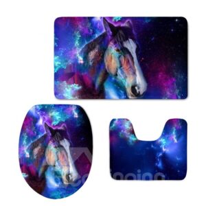 Horse Pattern 3-Piece Flannel PVC Soft Water-Absorption Anti-slid Toilet Seat Covers