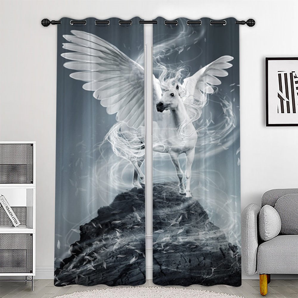 Creative 3D Printed Blackout Curtains White Horse Custom 2 Panels Drapes for Living Room Bedroom Decoration No Pilling No Fading No off-lining Heat insulation Sun Protection Waterproof Polyester - Image 2