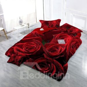 Passionate Roses Wear-resistant Breathable High Quality 60s Cotton 4-Piece 3D Bedding Sets