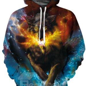 Fashion Long Sleeve Stars Wolf Pattern 3D Painted Hoodie