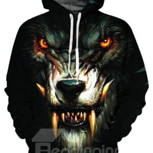Long Sleeve Ferocious Wolf Face Digital Pattern 3D Painted Hoodie