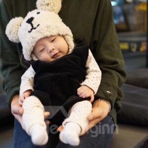 Cute Domed Knitted Brimless Earflap with Pompons Polar Fleece Baby Hat